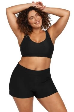 Recycled Hues Black Delacroix High Waist Swim Short Bottoms