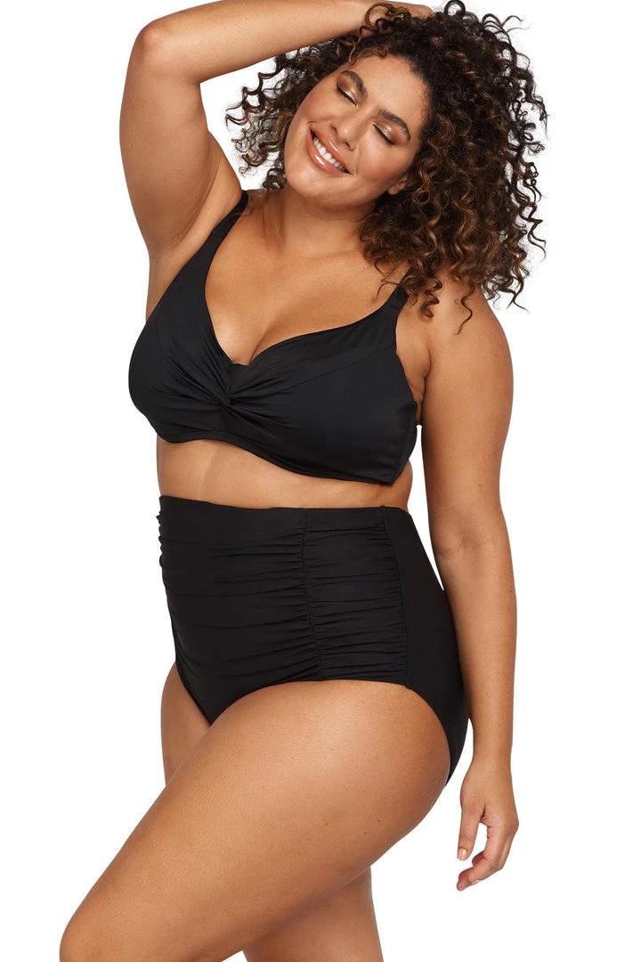 Bottoms Recycled Hues Black Raphael High Waist Ruched Swim Pant