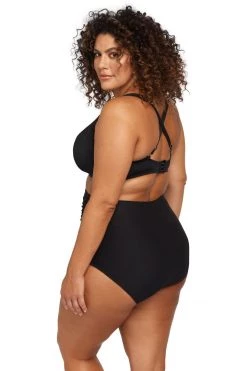 Bottoms Recycled Hues Black Raphael High Waist Ruched Swim Pant