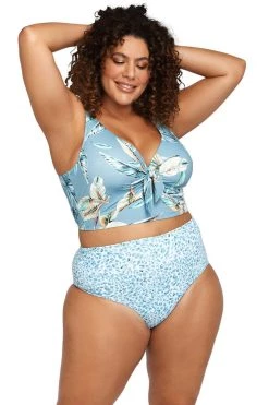 Figaro Blue Cezanne Midriff Bikini Top - Final Sale Bikini Tops