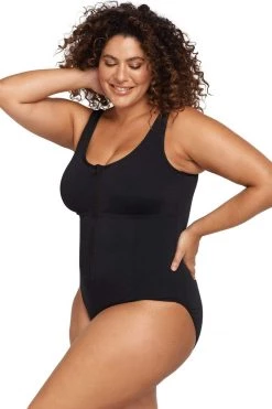 One Pieces Natare Black Chlorine Resistant Fuseli Zip One Piece