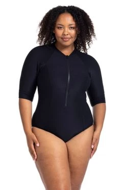 Recycled Hues Black Seurat Sunsafe Short Sleeve Sun Suit