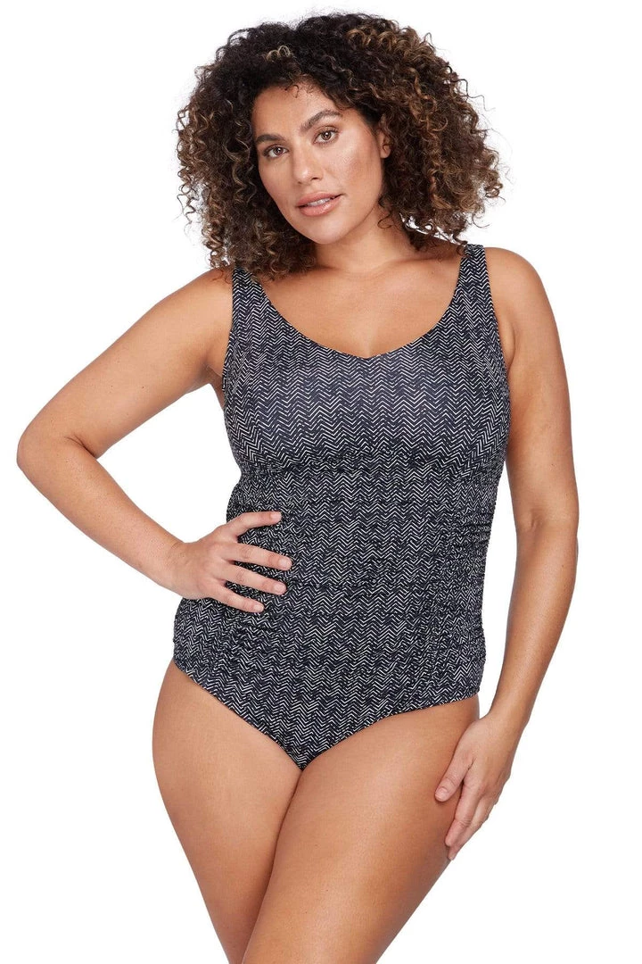 Zig Zag Black Raphael E/F Underwire One Piece