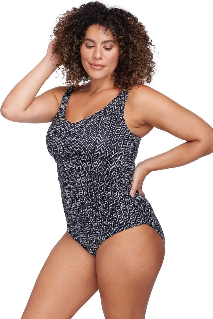 Zig Zag Black Raphael E/F Underwire One Piece