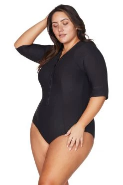 Recycled Hues Black Seurat Sunsafe Short Sleeve Sun Suit