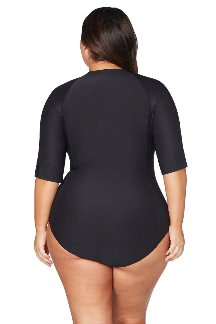 Recycled Hues Black Seurat Sunsafe Short Sleeve Sun Suit