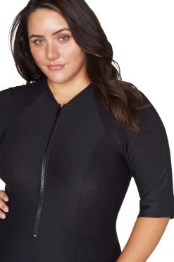 Recycled Hues Black Seurat Sunsafe Short Sleeve Sun Suit