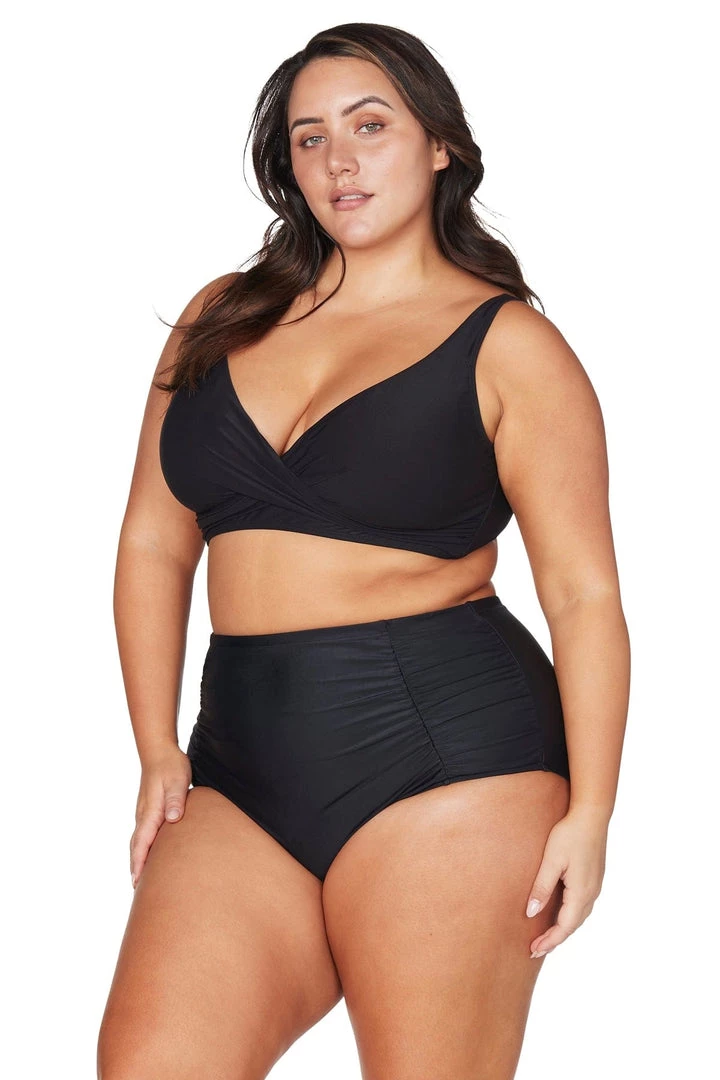 Bottoms Recycled Hues Black Raphael High Waist Ruched Swim Pant