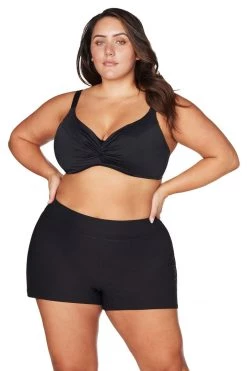 Recycled Hues Black Delacroix High Waist Swim Short Bottoms