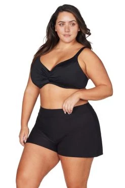 Recycled Hues Black Delacroix High Waist Swim Short Bottoms